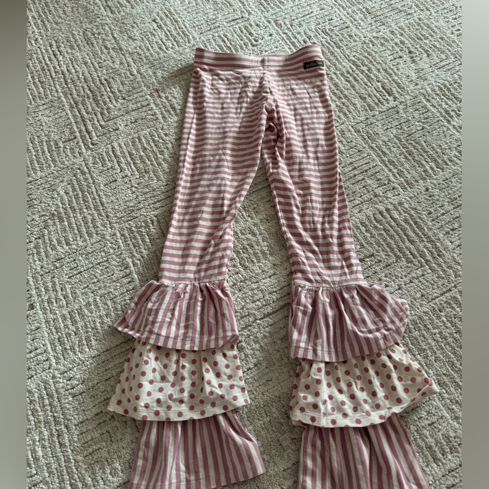 Matilda Jane Pink Striped and Polka Dot Ruffle Leggings